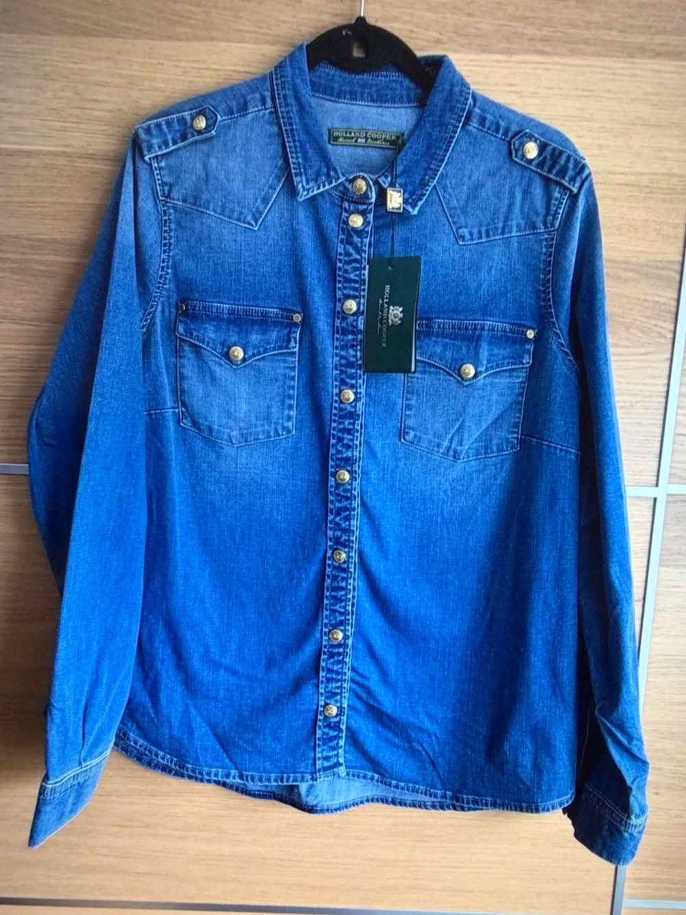 Roland Cooper Blue Denim Button-Front Shirt with Gold Buttons